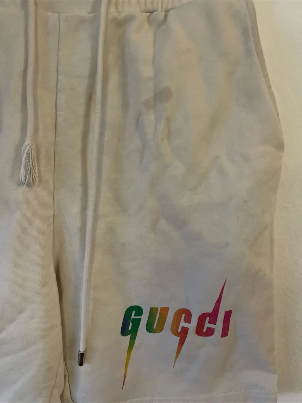 Gucci Cream Multicolor Logo Athletic Shorts